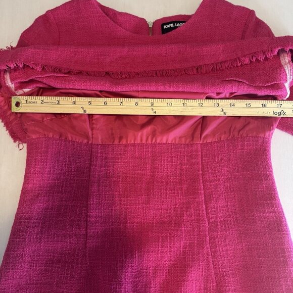 KARL LAGERFELD Paris Tweed Short Sleeve Dress Size Medium Hot Pink Gold Classy - Picture 14 of 16